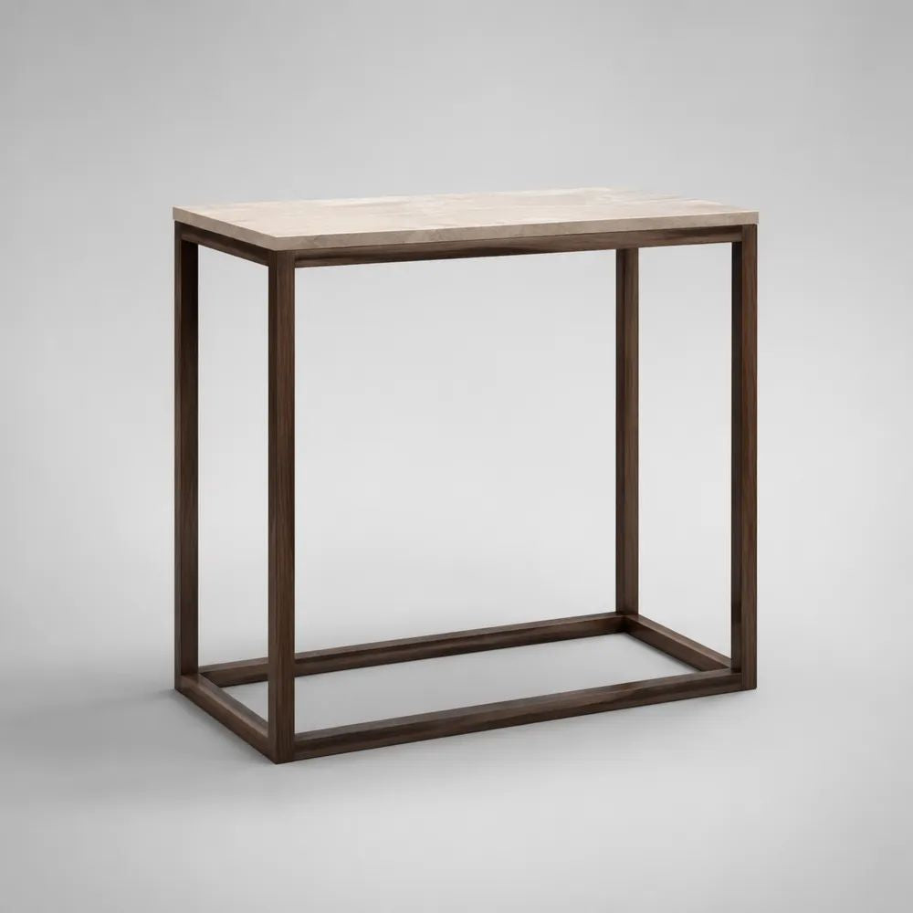 Console d’entrée rectangulaire en pierre naturelle et acier, beige et brun foncé, 100 × 35 × 80 cm