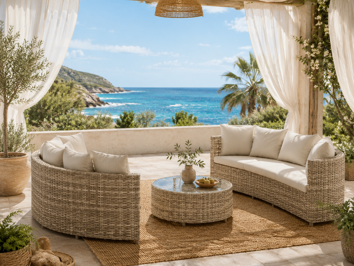 Canapé d'extérieur incurvé en rotin