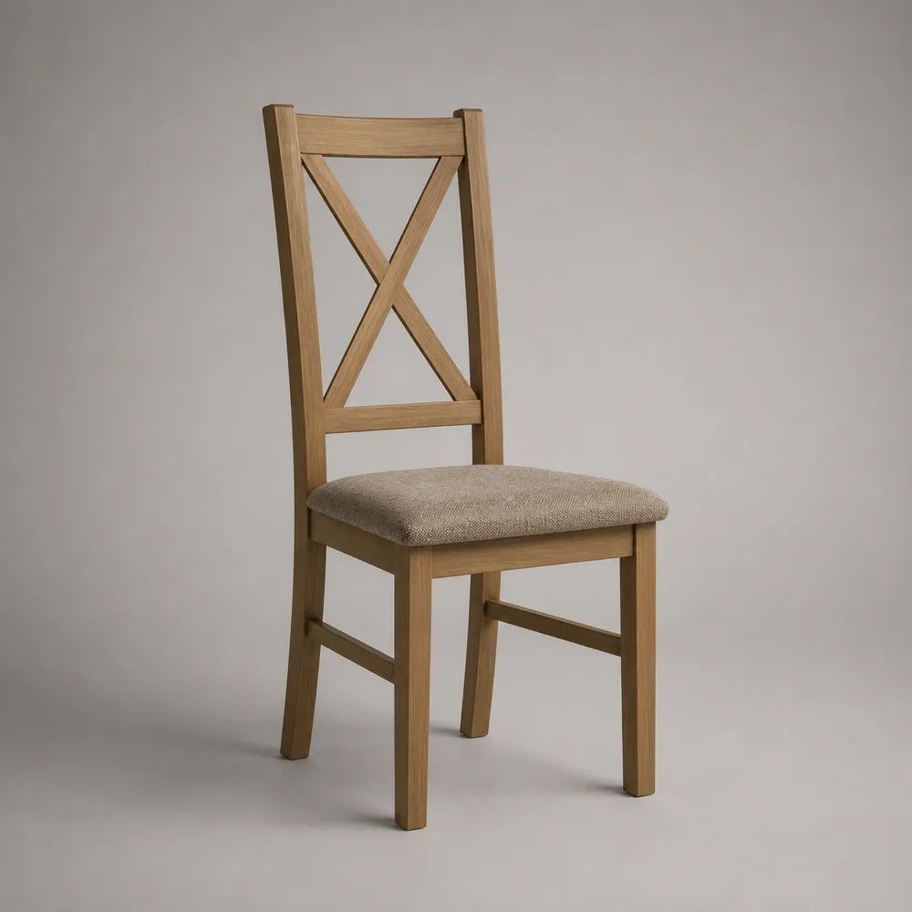 Chaise de salle à manger en hévéa massif avec assise rembourrée beige, 44 × 50 × 98 cm