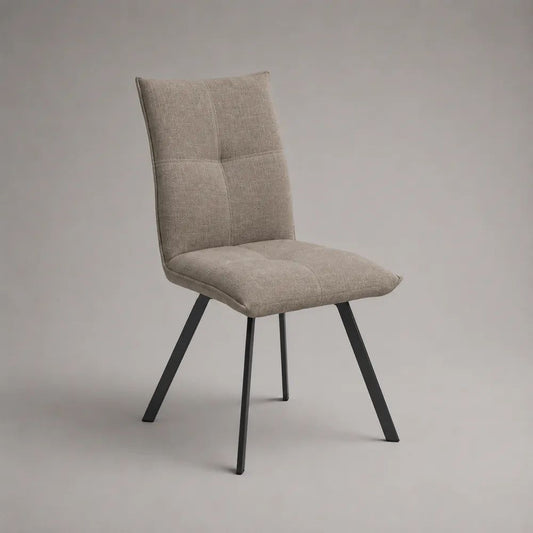 Chaise de salle à manger rembourrée en polyester taupe avec pieds en acier noir, 47 × 58 × 88 cm
