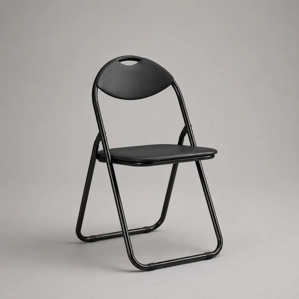Chaise pliante noire en acier avec dossier en plastique et assise rembourrée, 46 × 50 × 78 cm