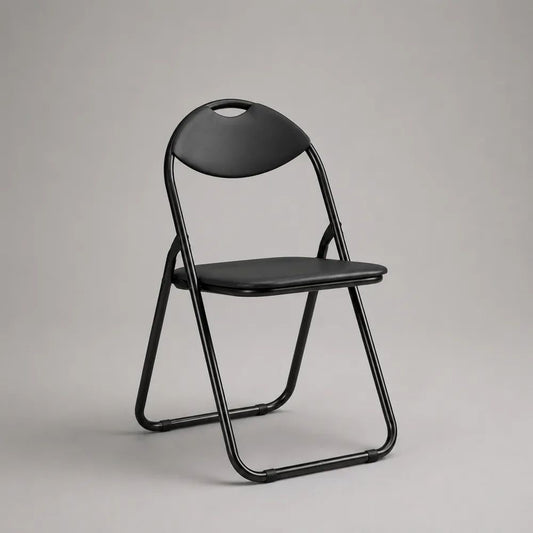 Chaise pliante noire en acier avec dossier en plastique et assise rembourrée, 46 × 50 × 78 cm