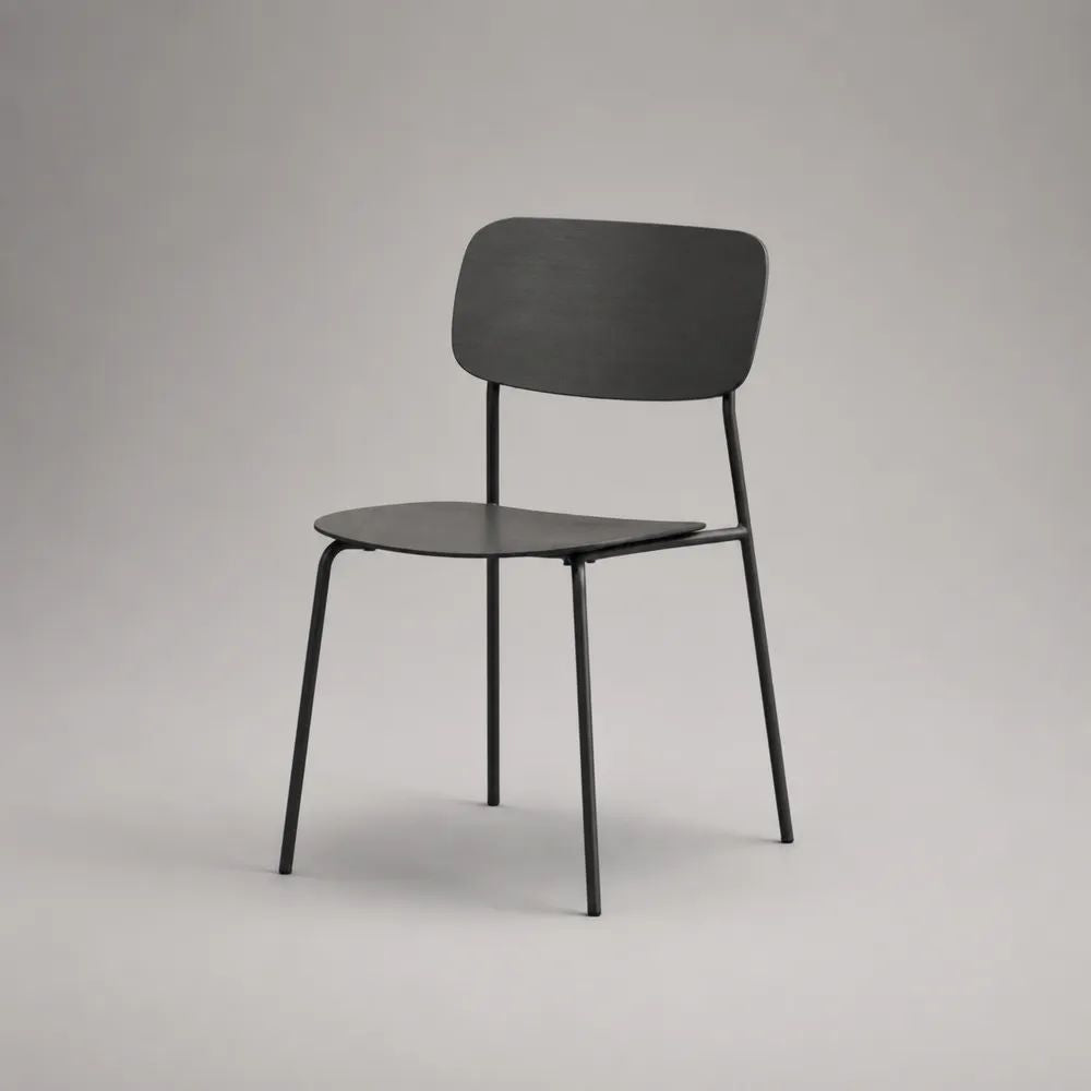 Chaise de salle à manger en bois et acier noir, dossier rectangulaire arrondi, 50 × 52 × 80 cm
