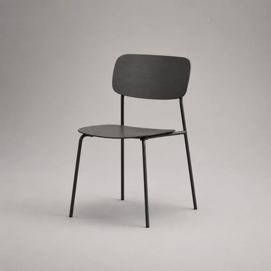 Chaise de salle à manger en bois et acier noir, dossier rectangulaire arrondi, 50 × 52 × 80 cm