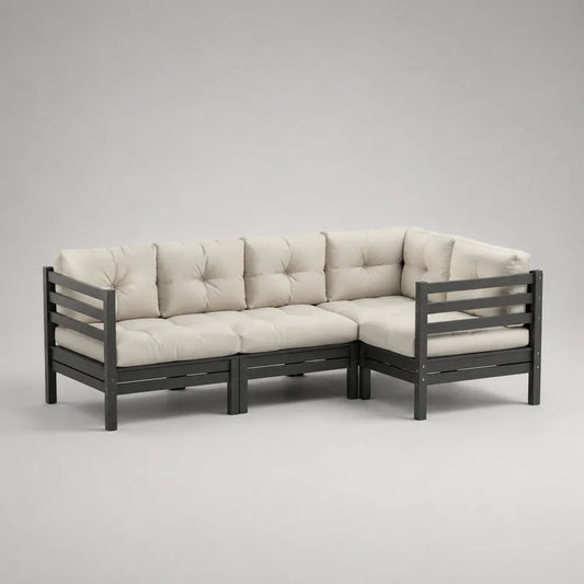 Canapé d’angle de jardin modulable 3 places en bois, 3 modules, gris anthracite et beige, 204 × 136 × 76 cm