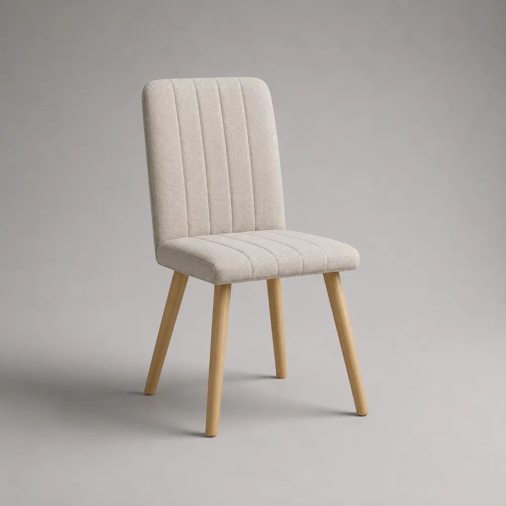 Chaise de salle à manger rembourrée en polyester beige et hévéa massif, dossier arrondi, 48 × 56 × 85 cm