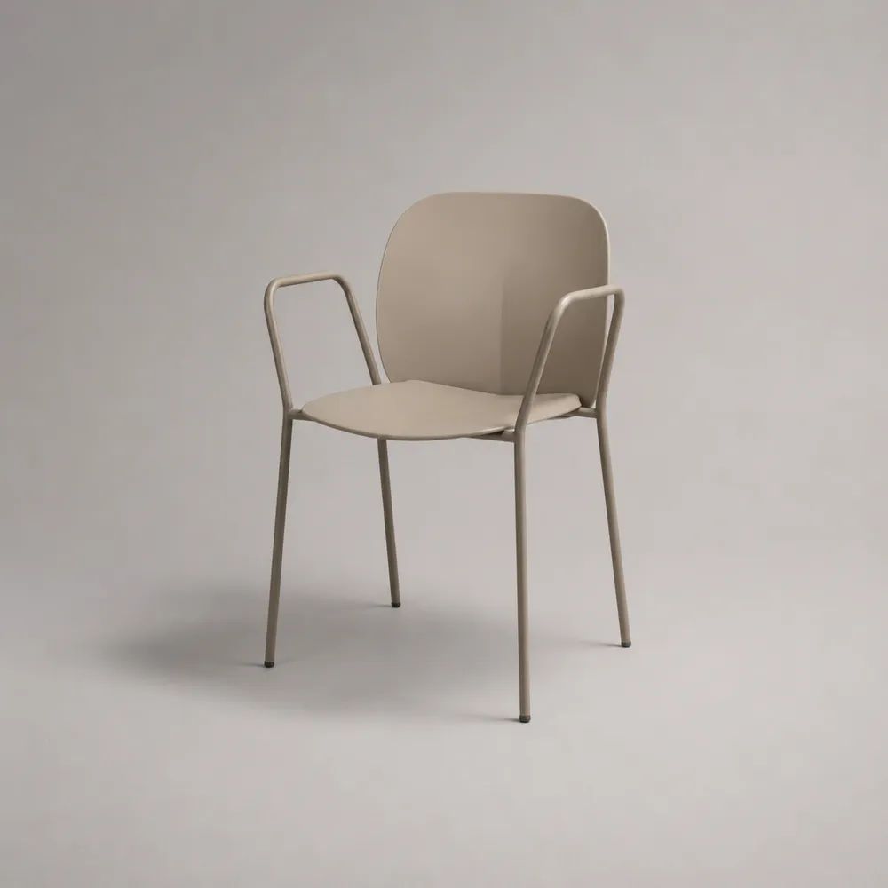 Chaise de salle à manger avec accoudoirs en acier et similicuir beige et beige taupe, 55 x 56 x 82 cm
