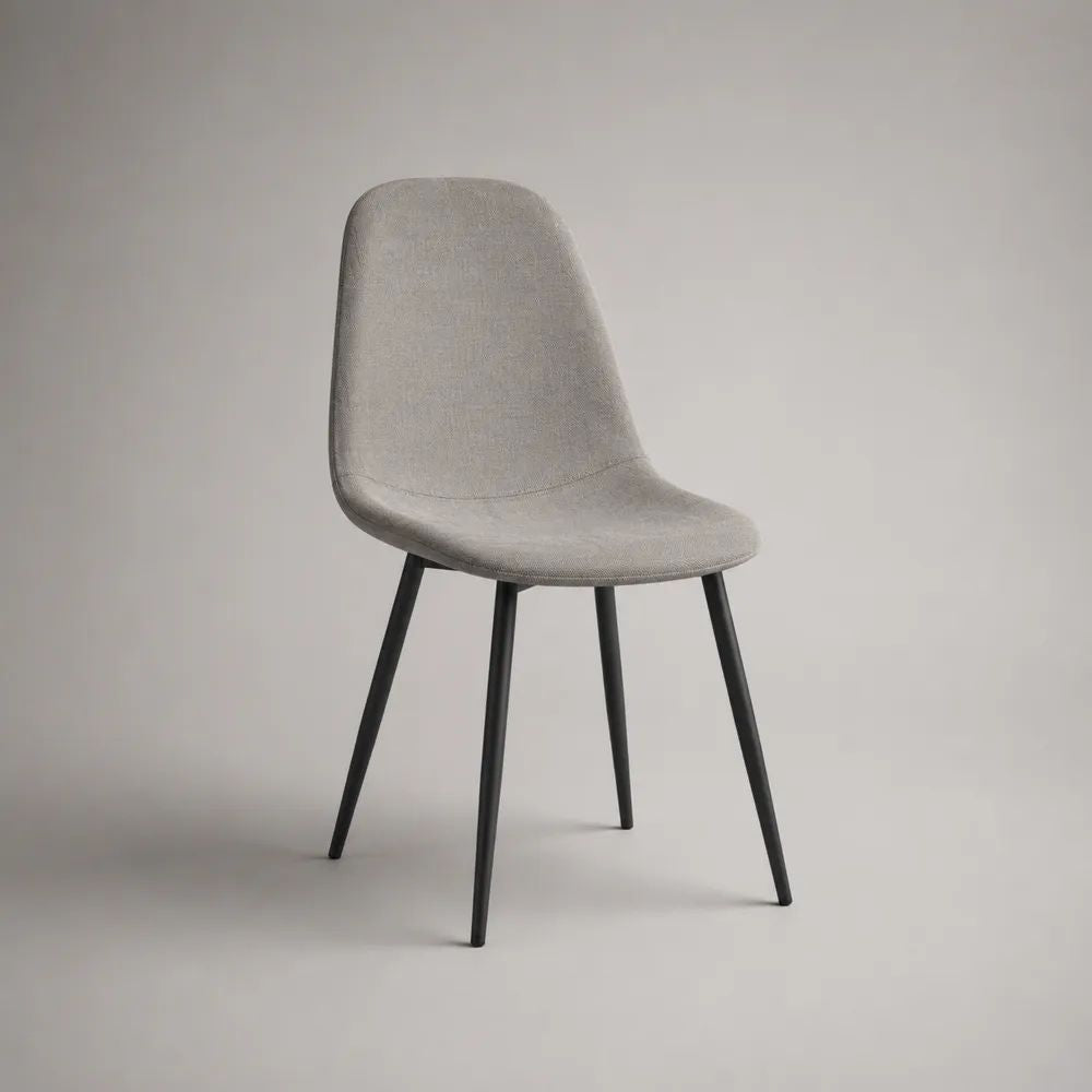 Chaise de salle à manger rembourrée en tissu gris avec pieds en acier noir, 49 × 55 × 84 cm