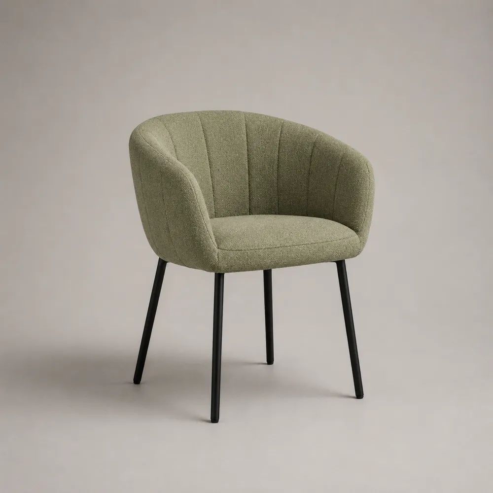 Chaise de salle à manger rembourrée en bouclette polyester vert olive avec pieds en acier noir, 78 × 62 × 60 cm