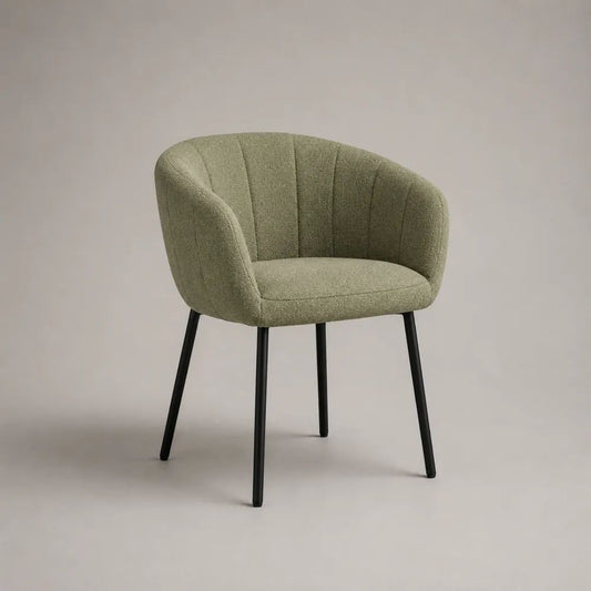 Chaise de salle à manger rembourrée en bouclette polyester vert olive avec pieds en acier noir, 78 × 62 × 60 cm