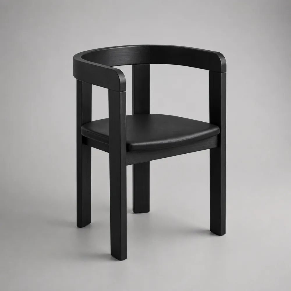 Chaise de salle à manger avec accoudoirs en bois massif et similicuir noir, 56 × 54 × 76 cm