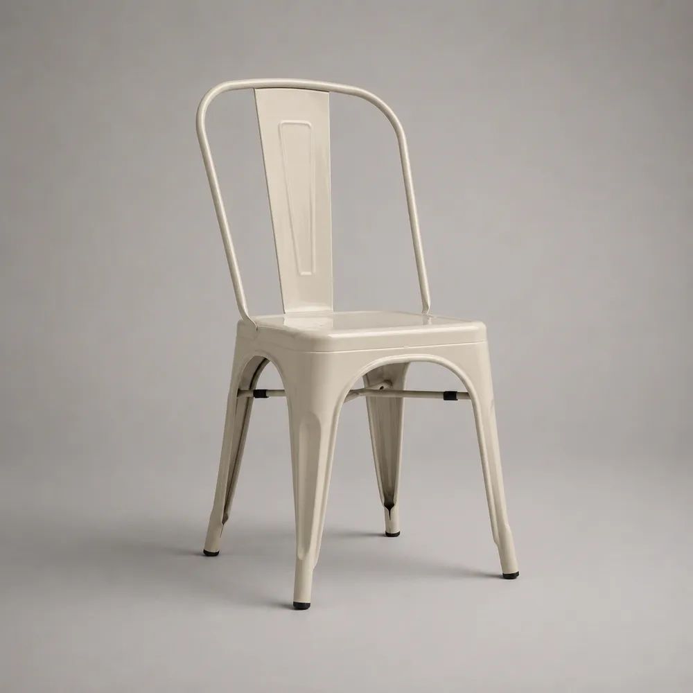 Chaise de salle à manger en acier blanc cassé avec dossier arrondi, 44 × 51 × 85 cm