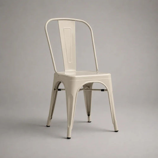 Chaise de salle à manger en acier blanc cassé avec dossier arrondi, 44 × 51 × 85 cm